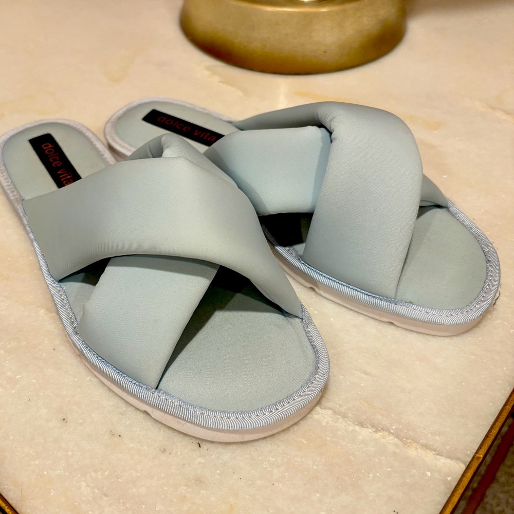 Baby blue dolce vita slides excellent condition worn once super comfy.